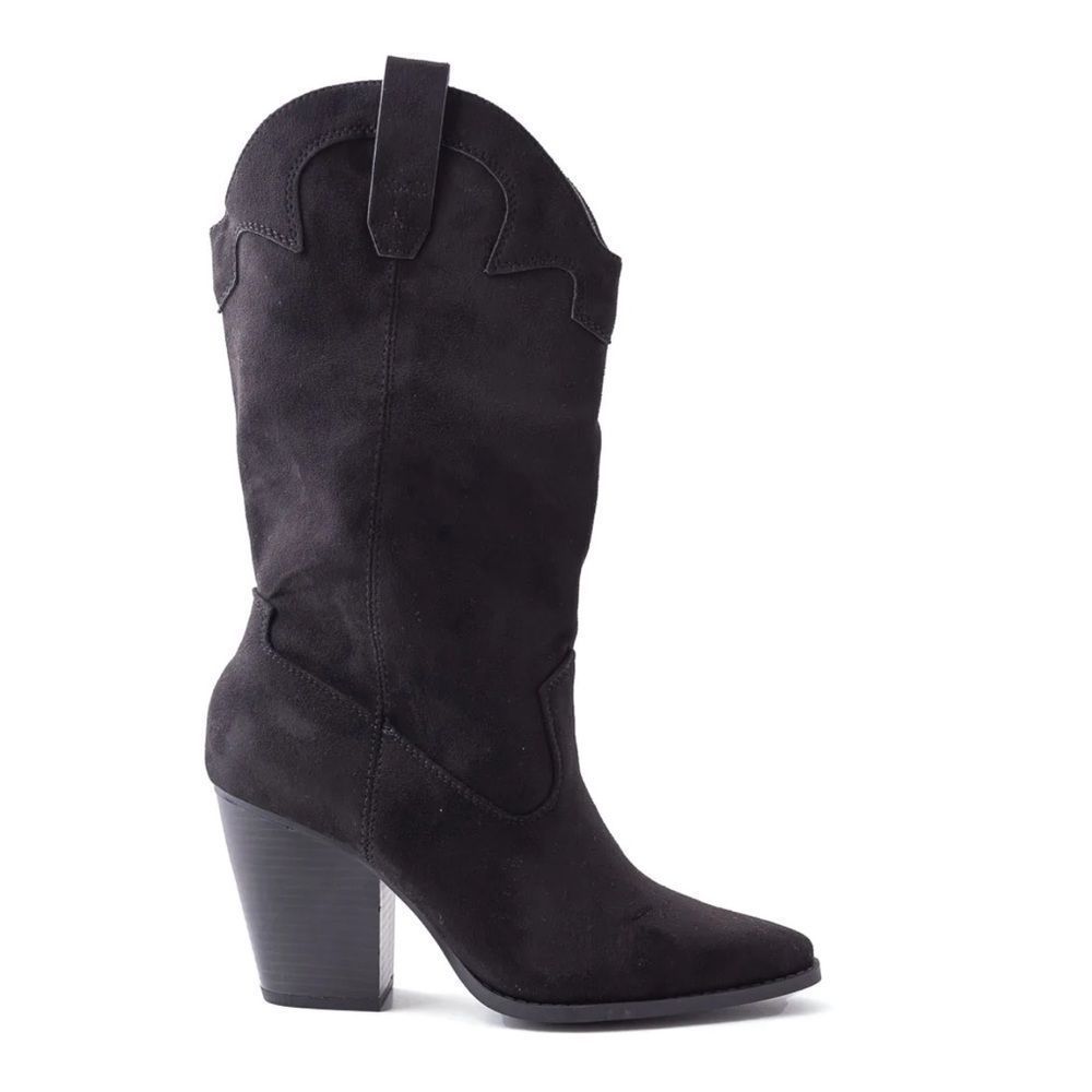 Black Cowboy Western Faux Suede Boot - Picture 3 of 8